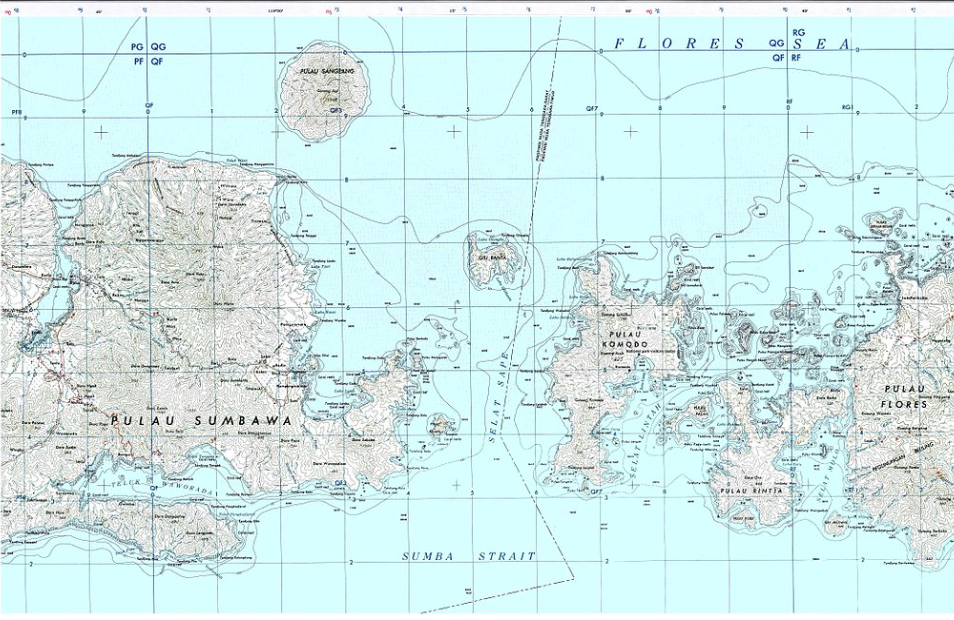 A map of Sumbawa island, Komodo island and Flores island