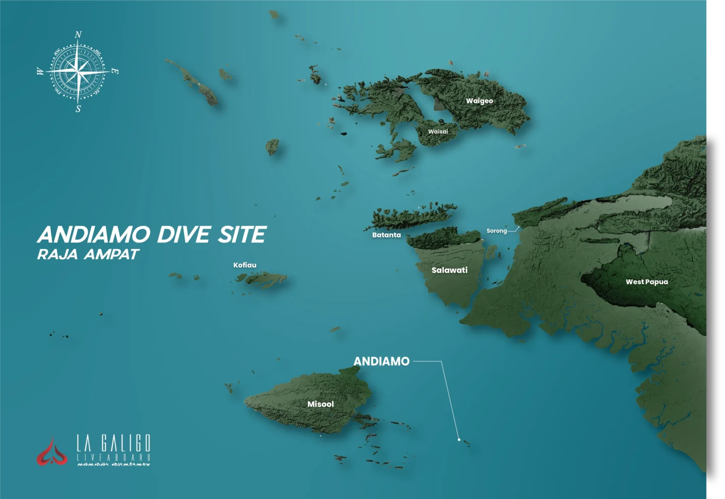 the location of Andiamo dive site in Raja Ampat